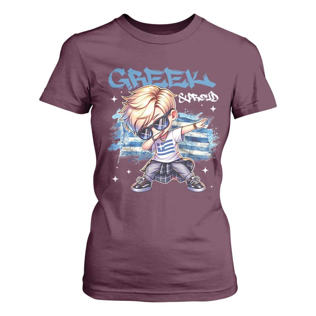 Funny Greek Boy T Shirt For Women Greek And Proud Dabbing TS09 Maroon Print Your Wear