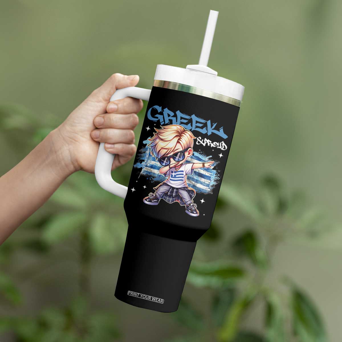Funny Greek Boy Tumbler With Handle Greek And Proud Dabbing TS09 Print Your Wear