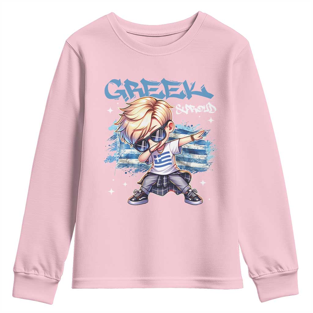 Funny Greek Boy Youth Sweatshirt Greek And Proud Dabbing TS09 Light Pink Print Your Wear