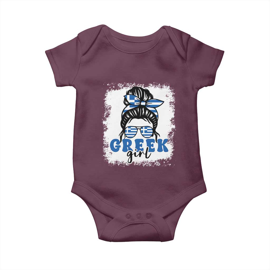 Greek Girl Pride Baby Onesie Proud Greece Messy Bun Girl TS09 Maroon Print Your Wear