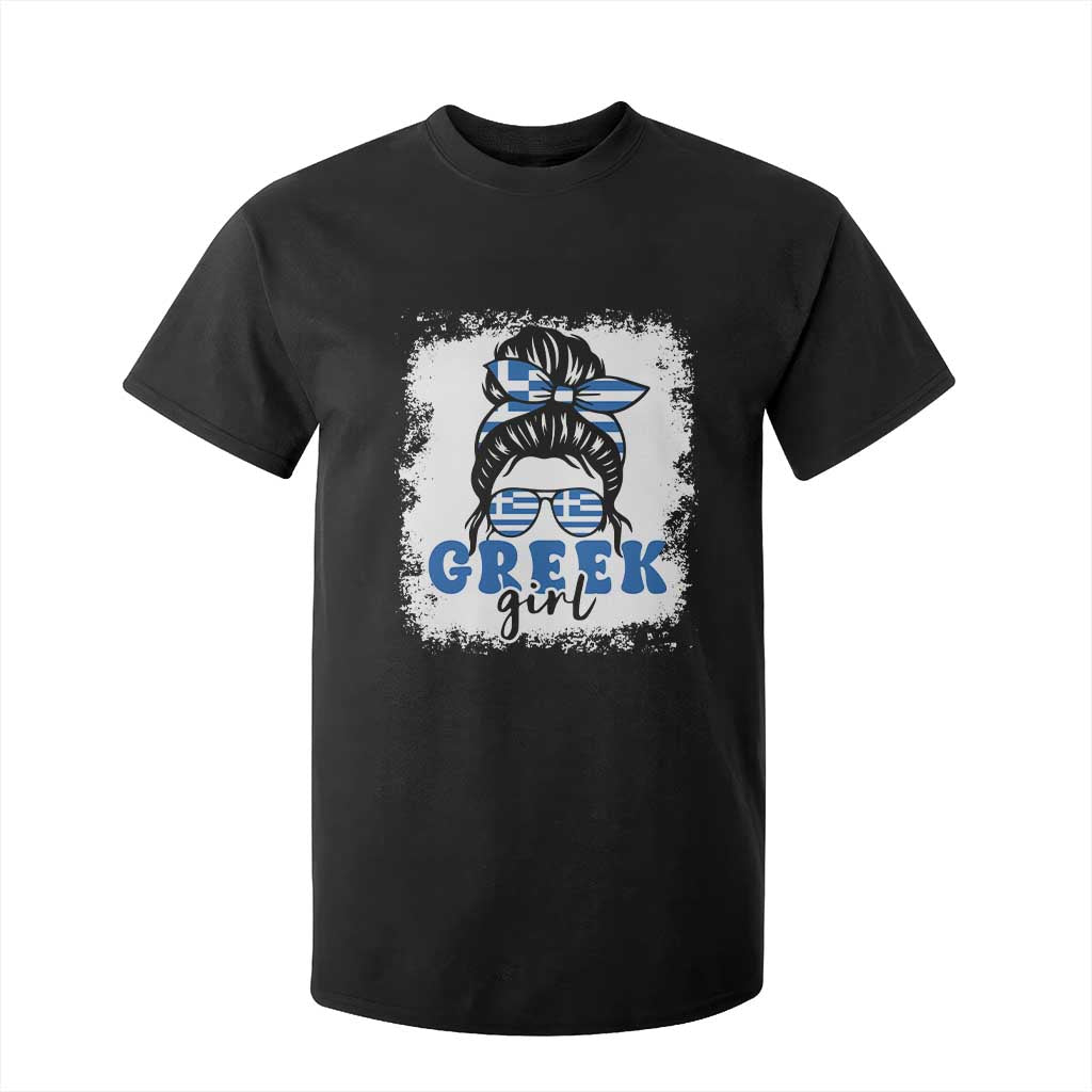 Greek Girl Pride T Shirt For Kid Proud Greece Messy Bun Girl TS09 Black Print Your Wear
