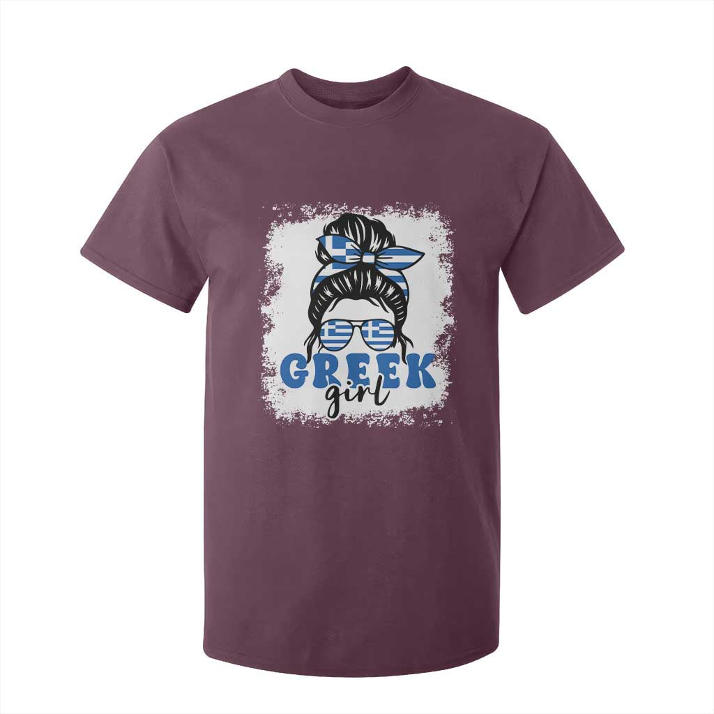 Greek Girl Pride T Shirt For Kid Proud Greece Messy Bun Girl TS09 Maroon Print Your Wear
