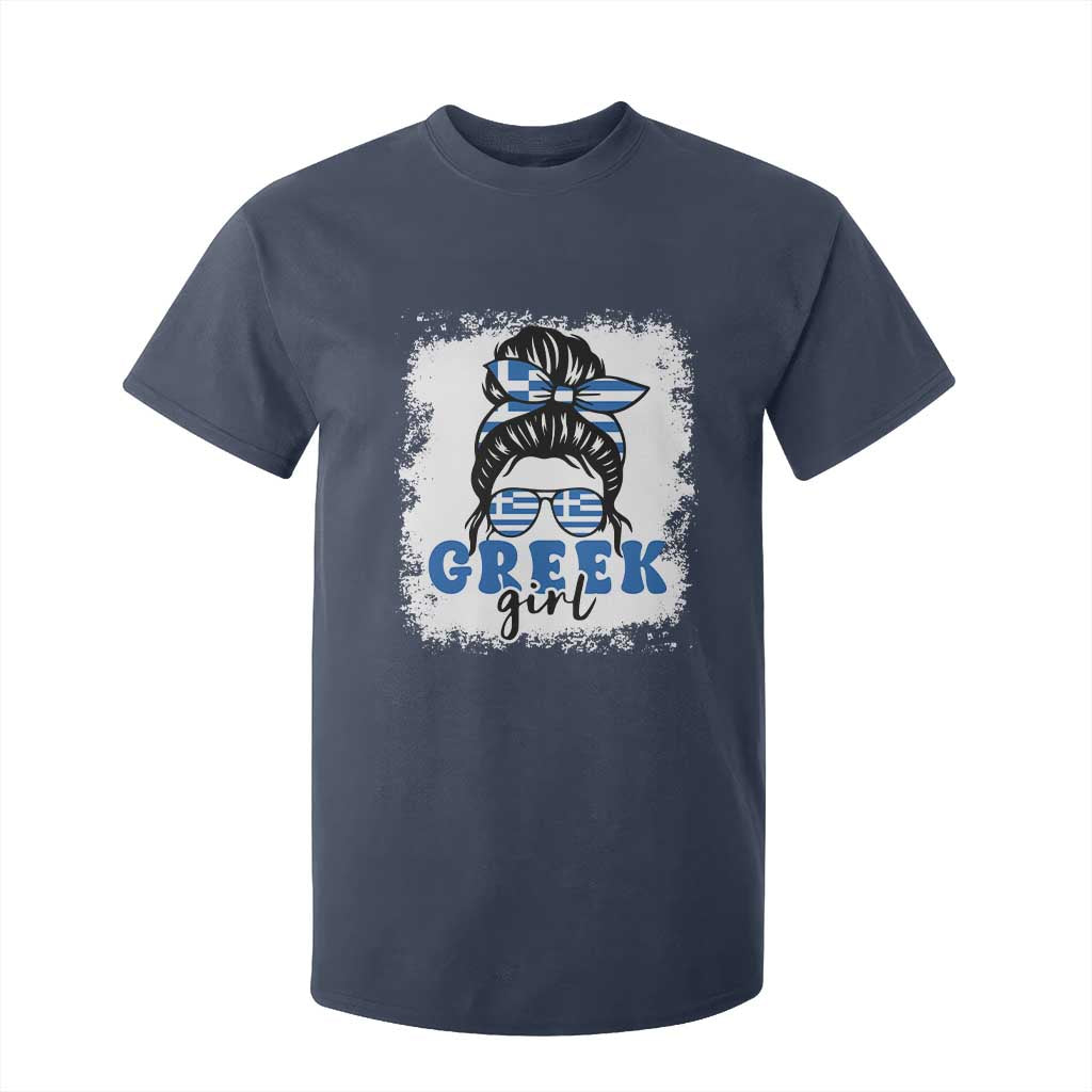 Greek Girl Pride T Shirt For Kid Proud Greece Messy Bun Girl TS09 Navy Print Your Wear