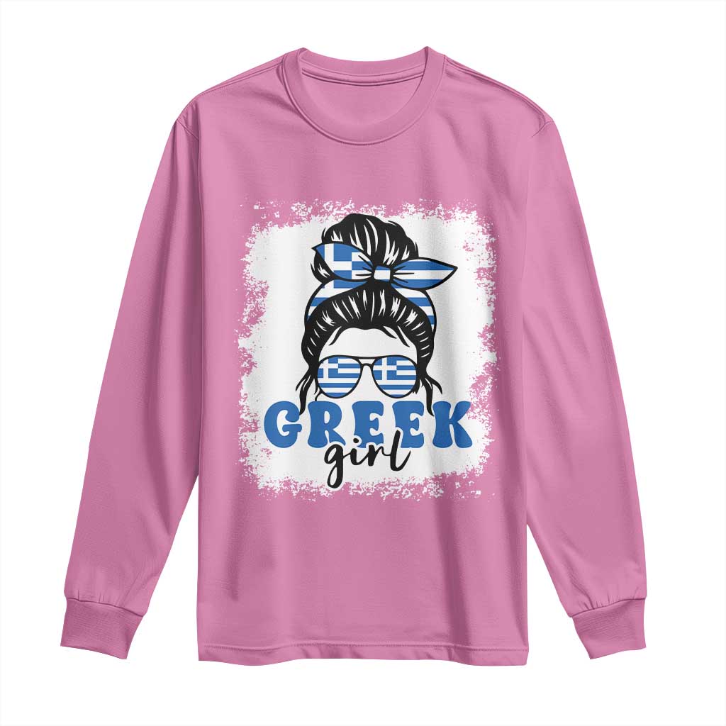 Greek Girl Pride Long Sleeve Shirt Proud Greece Messy Bun Girl TS09 Azalea Print Your Wear