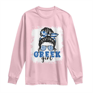 Greek Girl Pride Long Sleeve Shirt Proud Greece Messy Bun Girl TS09 Light Pink Print Your Wear