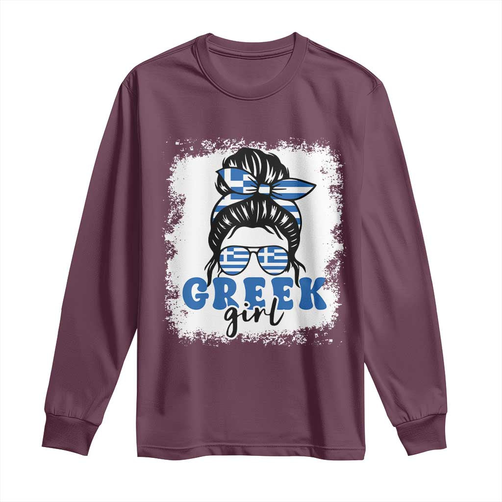 Greek Girl Pride Long Sleeve Shirt Proud Greece Messy Bun Girl TS09 Maroon Print Your Wear