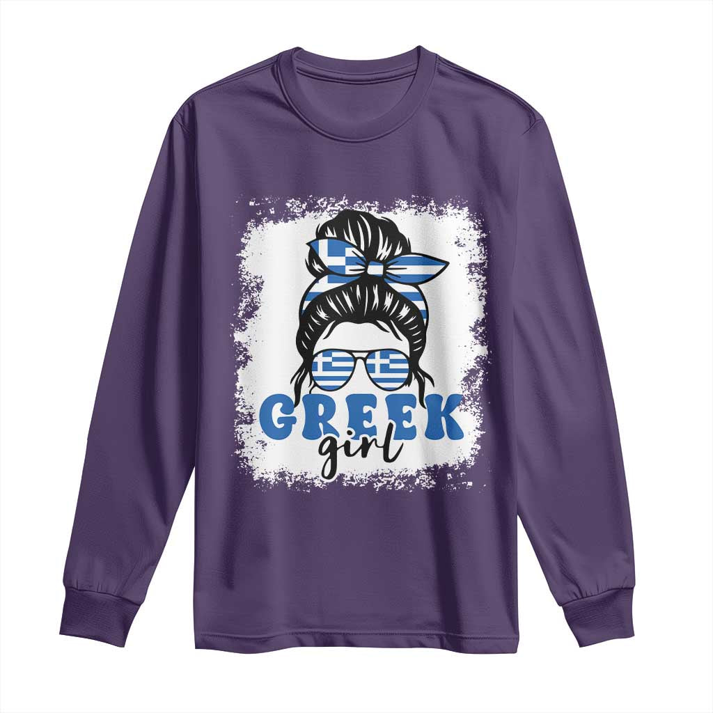 Greek Girl Pride Long Sleeve Shirt Proud Greece Messy Bun Girl TS09 Purple Print Your Wear