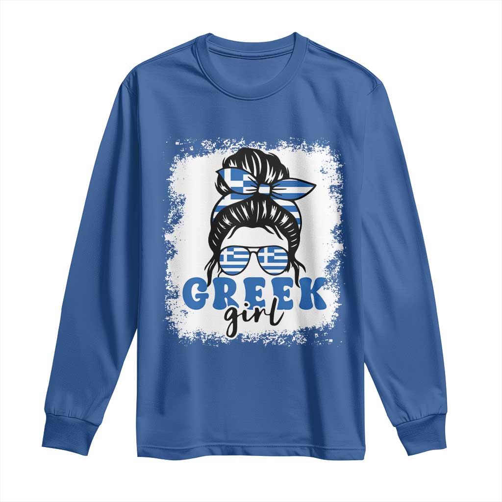 Greek Girl Pride Long Sleeve Shirt Proud Greece Messy Bun Girl TS09 Royal Blue Print Your Wear