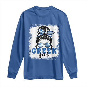 Greek Girl Pride Long Sleeve Shirt Proud Greece Messy Bun Girl TS09 Royal Blue Print Your Wear