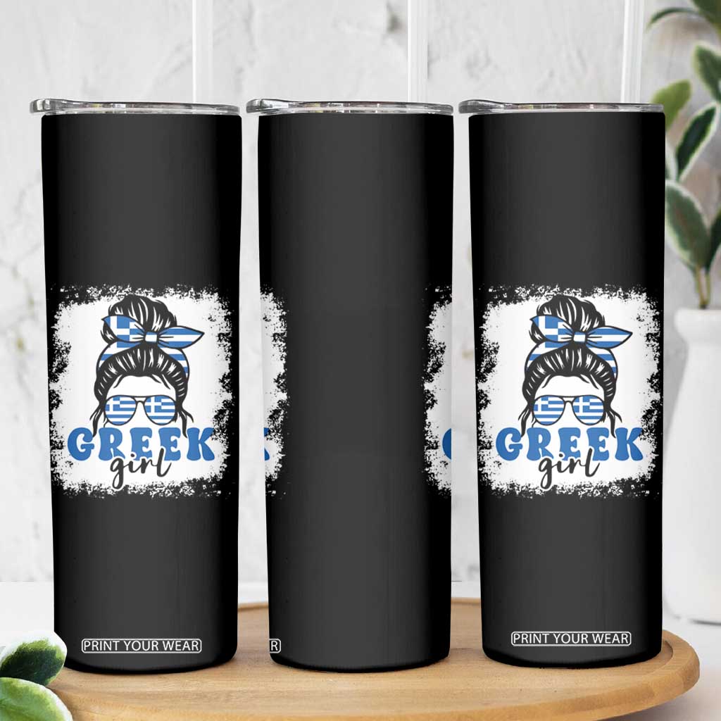 Greek Girl Pride Skinny Tumbler Proud Greece Messy Bun Girl TS09 Print Your Wear