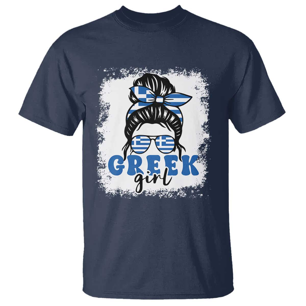Greek Girl Pride T Shirt Proud Greece Messy Bun Girl TS09 Navy Print Your Wear