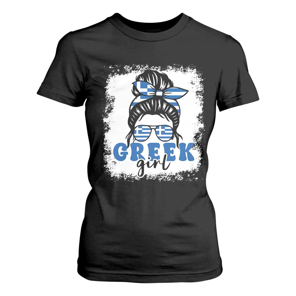 Greek Girl Pride T Shirt For Women Proud Greece Messy Bun Girl TS09 Black Print Your Wear