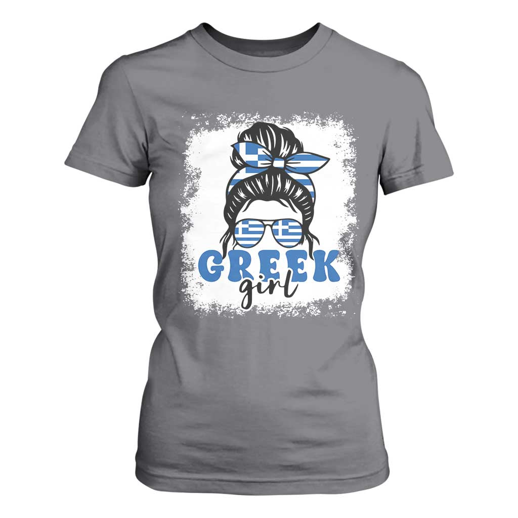 Greek Girl Pride T Shirt For Women Proud Greece Messy Bun Girl TS09 Charcoal Print Your Wear