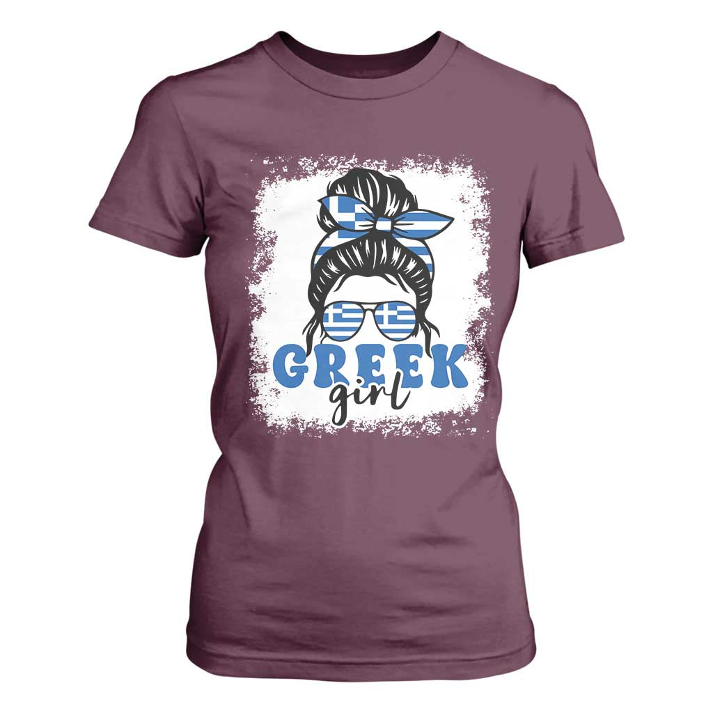 Greek Girl Pride T Shirt For Women Proud Greece Messy Bun Girl TS09 Maroon Print Your Wear