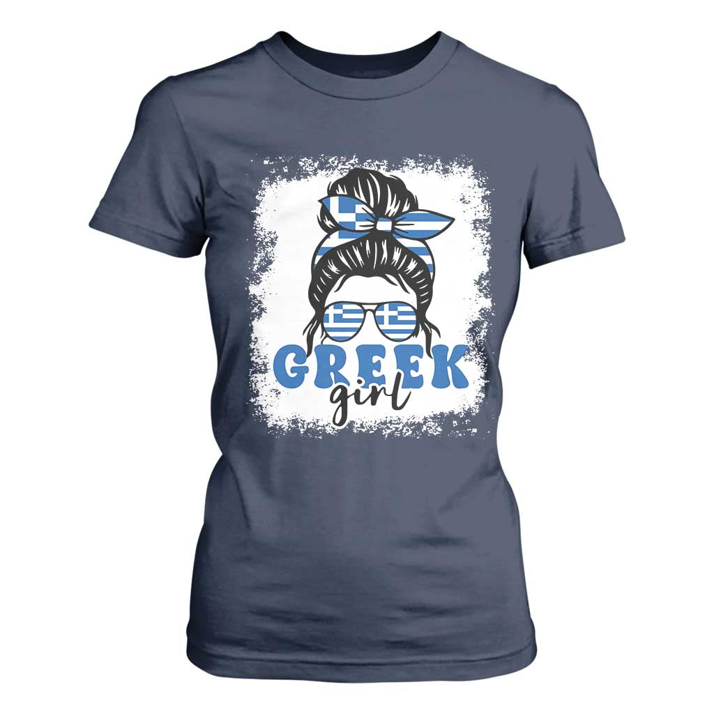Greek Girl Pride T Shirt For Women Proud Greece Messy Bun Girl TS09 Navy Print Your Wear