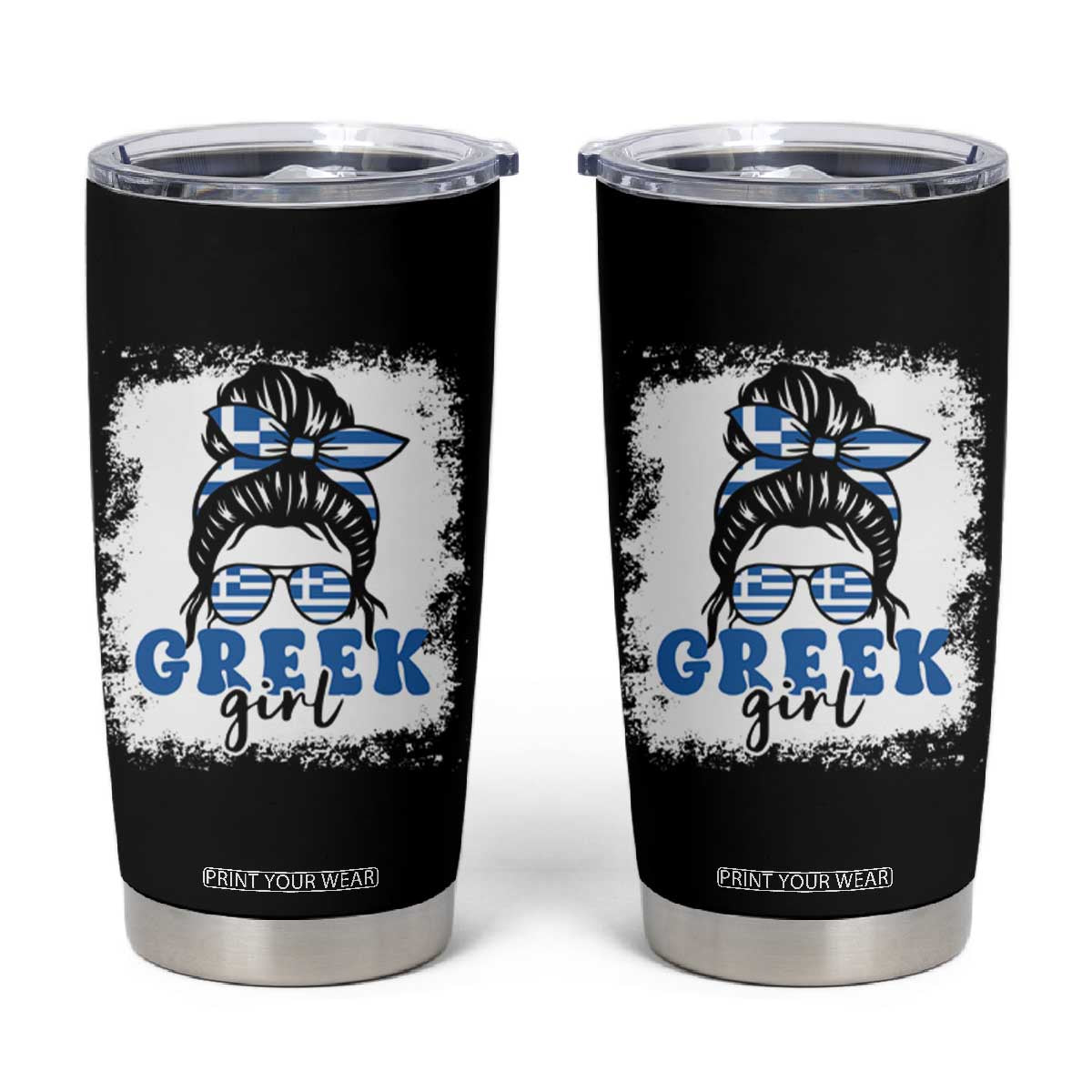 Greek Girl Pride Tumbler Cup Proud Greece Messy Bun Girl TS09 Black Print Your Wear