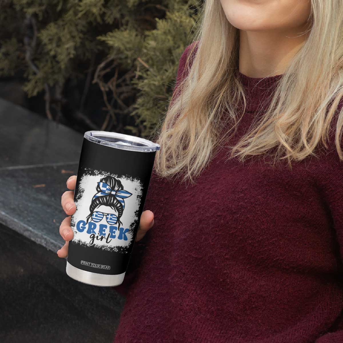 Greek Girl Pride Tumbler Cup Proud Greece Messy Bun Girl TS09 Print Your Wear