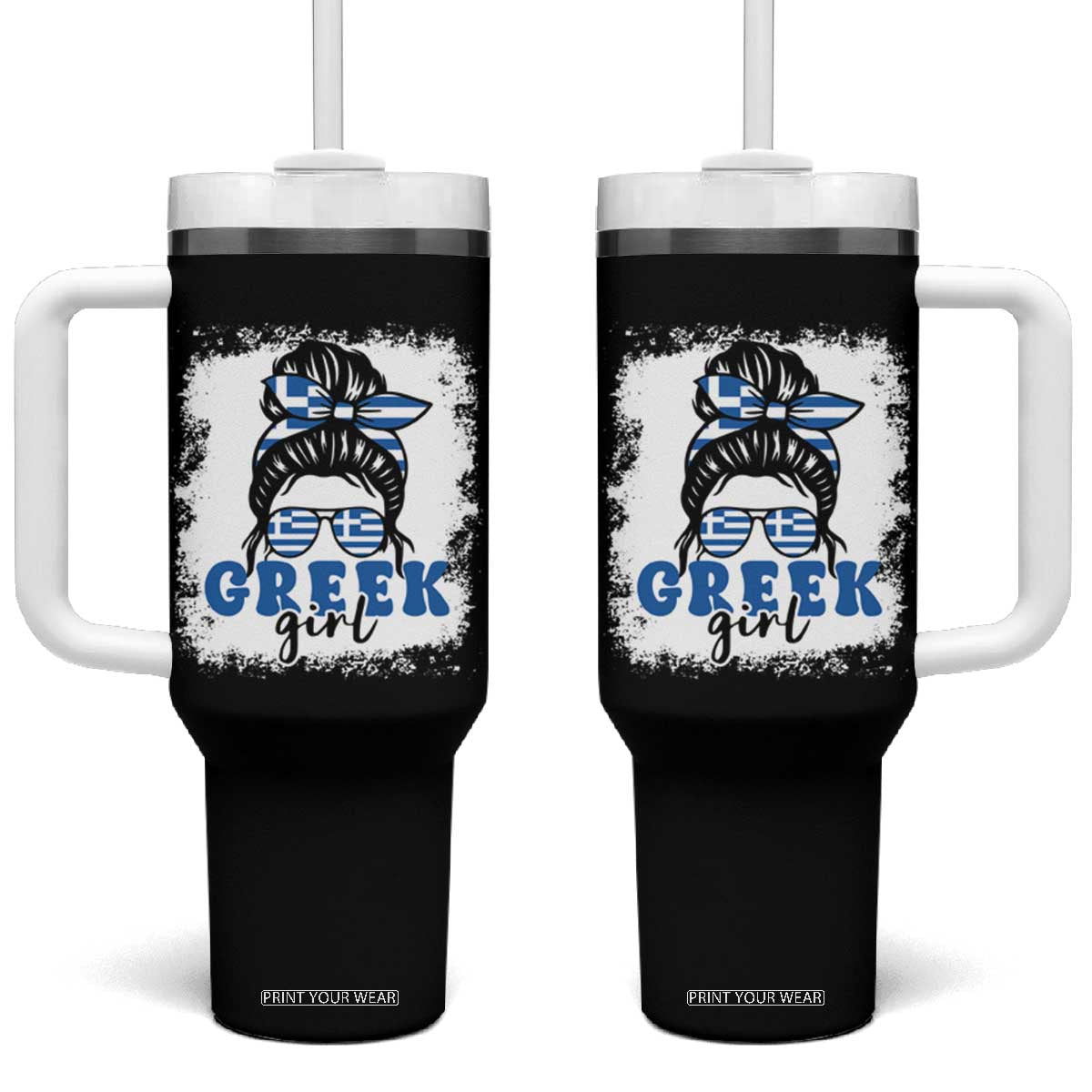 Greek Girl Pride Tumbler With Handle Proud Greece Messy Bun Girl TS09 One Size: 40 oz Black Print Your Wear