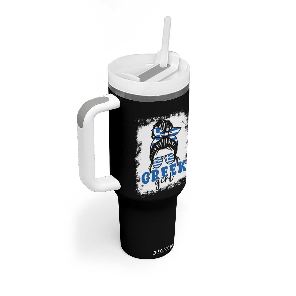 Greek Girl Pride Tumbler With Handle Proud Greece Messy Bun Girl TS09 Print Your Wear