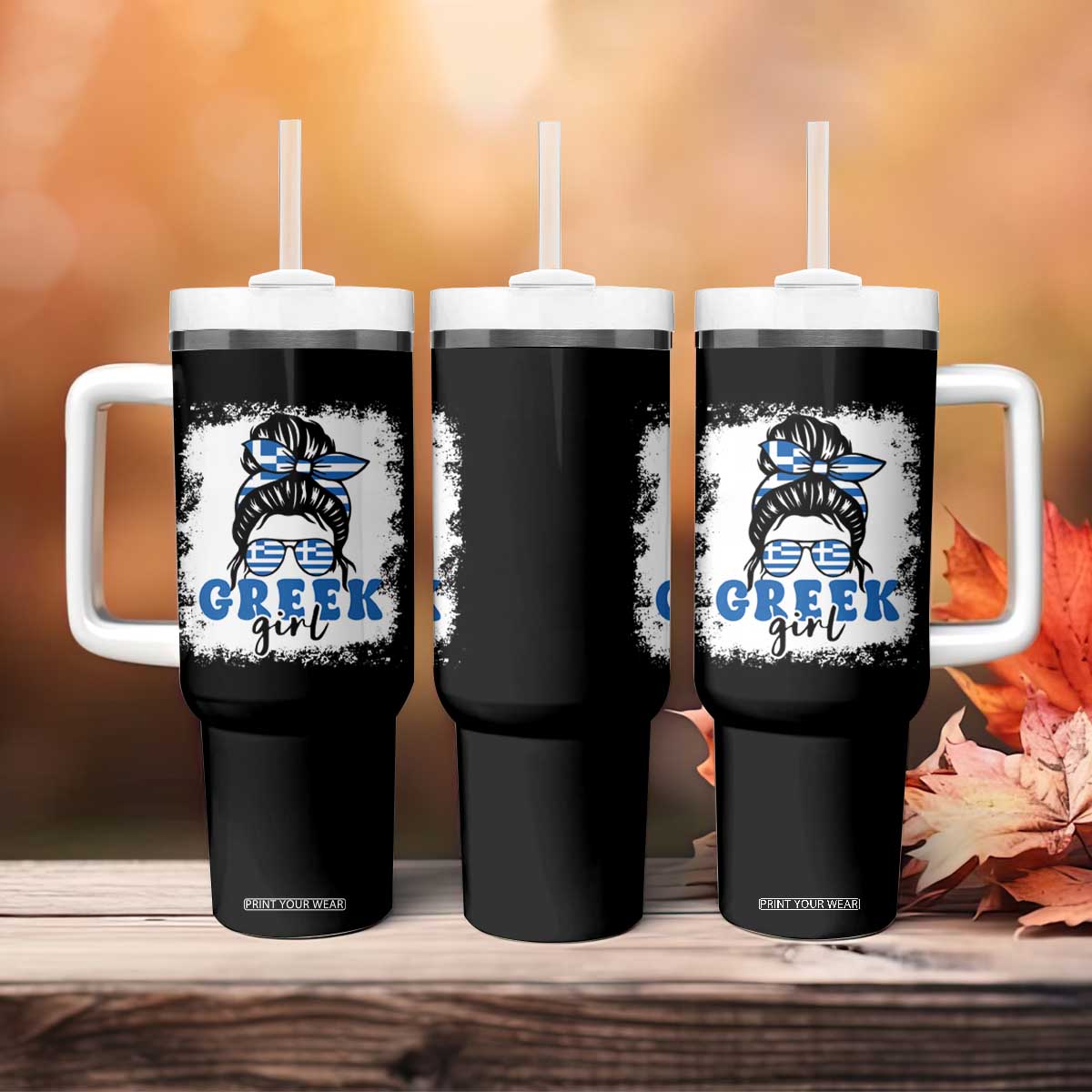 Greek Girl Pride Tumbler With Handle Proud Greece Messy Bun Girl TS09 Print Your Wear