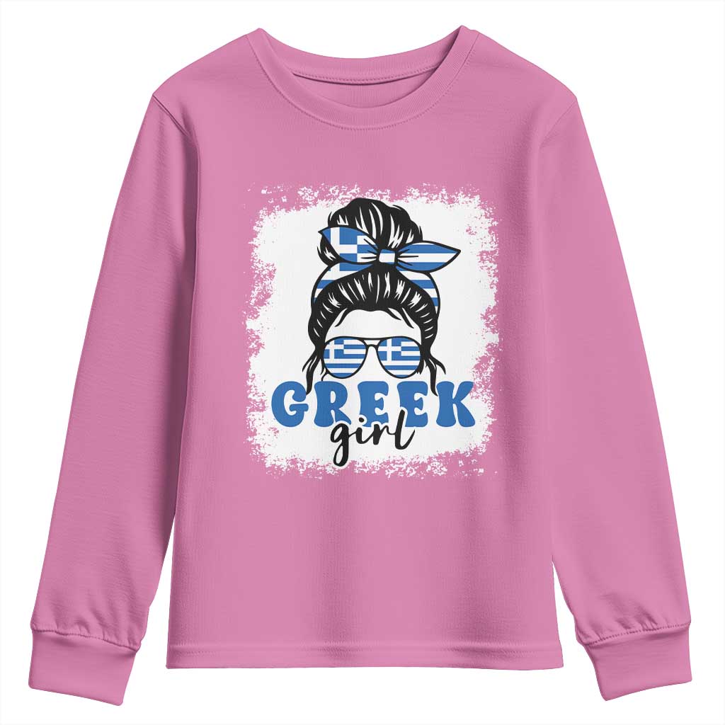 Greek Girl Pride Youth Sweatshirt Proud Greece Messy Bun Girl TS09 Azalea Print Your Wear