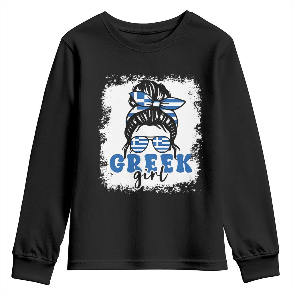 Greek Girl Pride Youth Sweatshirt Proud Greece Messy Bun Girl TS09 Black Print Your Wear