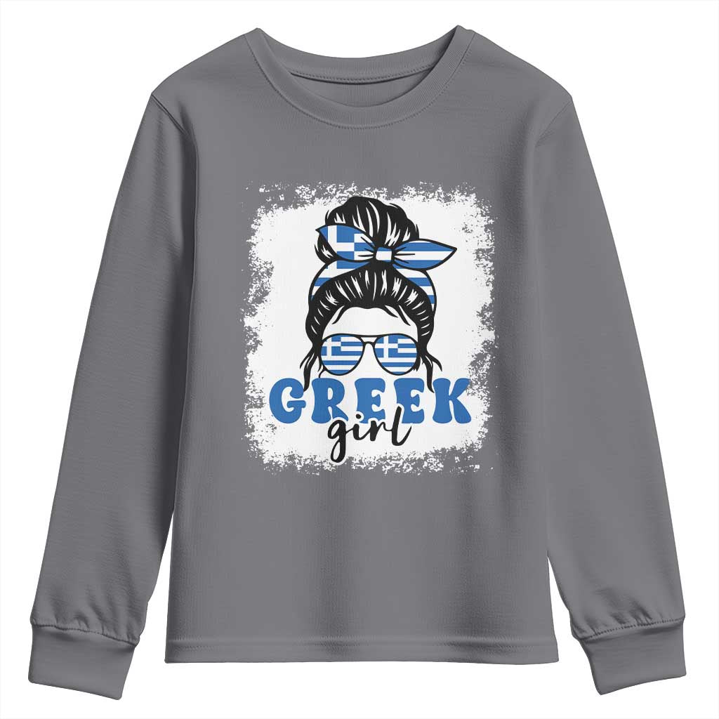 Greek Girl Pride Youth Sweatshirt Proud Greece Messy Bun Girl TS09 Charcoal Print Your Wear