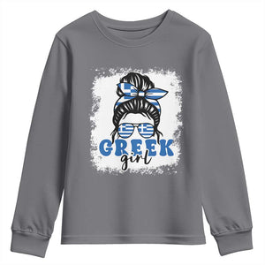 Greek Girl Pride Youth Sweatshirt Proud Greece Messy Bun Girl TS09 Charcoal Print Your Wear