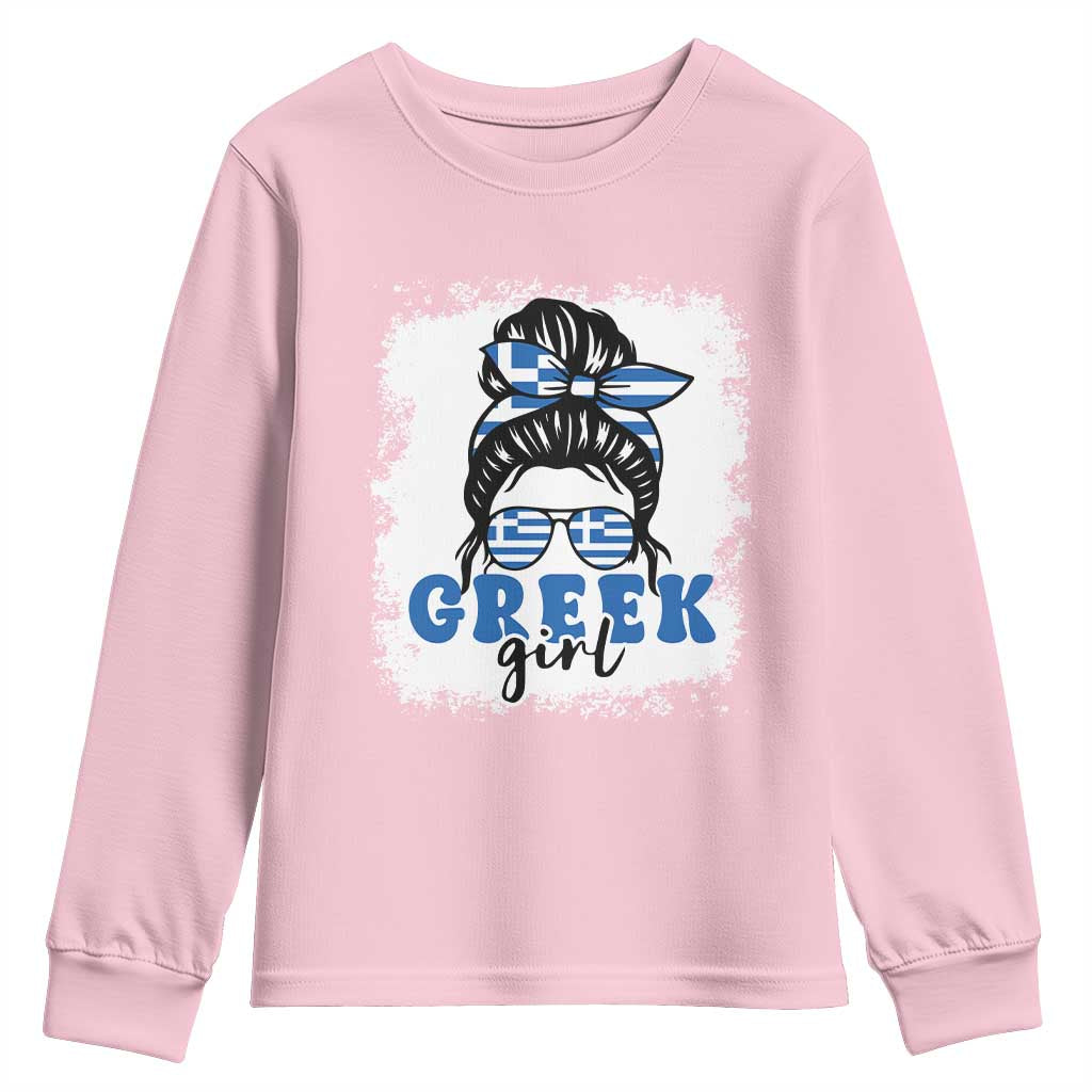 Greek Girl Pride Youth Sweatshirt Proud Greece Messy Bun Girl TS09 Light Pink Print Your Wear