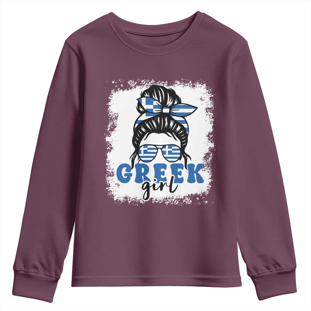 Greek Girl Pride Youth Sweatshirt Proud Greece Messy Bun Girl TS09 Maroon Print Your Wear