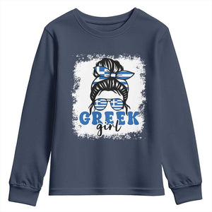 Greek Girl Pride Youth Sweatshirt Proud Greece Messy Bun Girl TS09 Navy Print Your Wear