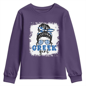 Greek Girl Pride Youth Sweatshirt Proud Greece Messy Bun Girl TS09 Purple Print Your Wear