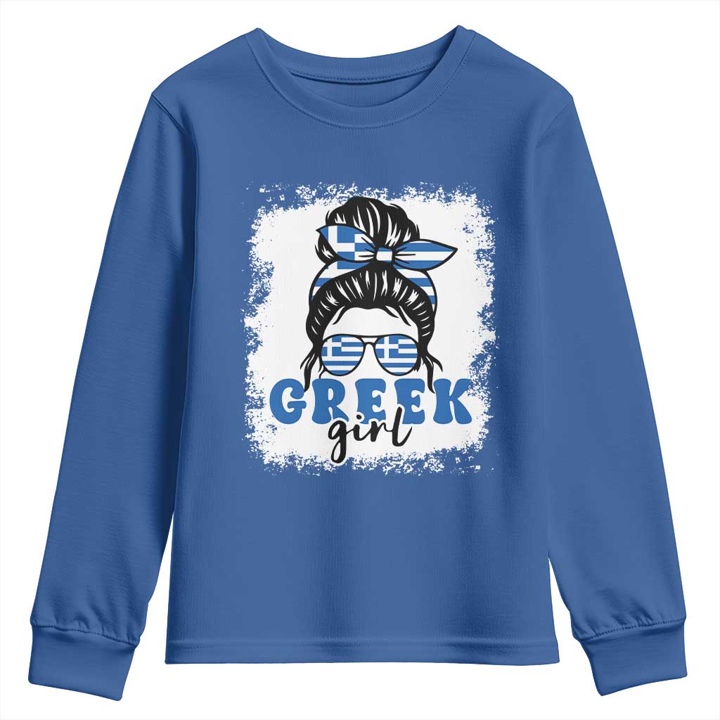 Greek Girl Pride Youth Sweatshirt Proud Greece Messy Bun Girl TS09 Royal Blue Print Your Wear