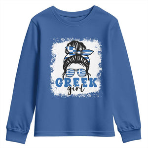 Greek Girl Pride Youth Sweatshirt Proud Greece Messy Bun Girl TS09 Royal Blue Print Your Wear