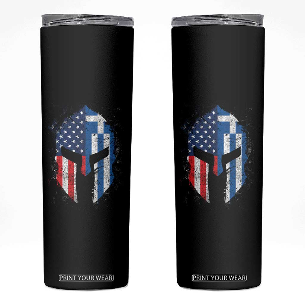 Greek American Pride Skinny Tumbler Greece Spartan Helmet TS09 Black Print Your Wear