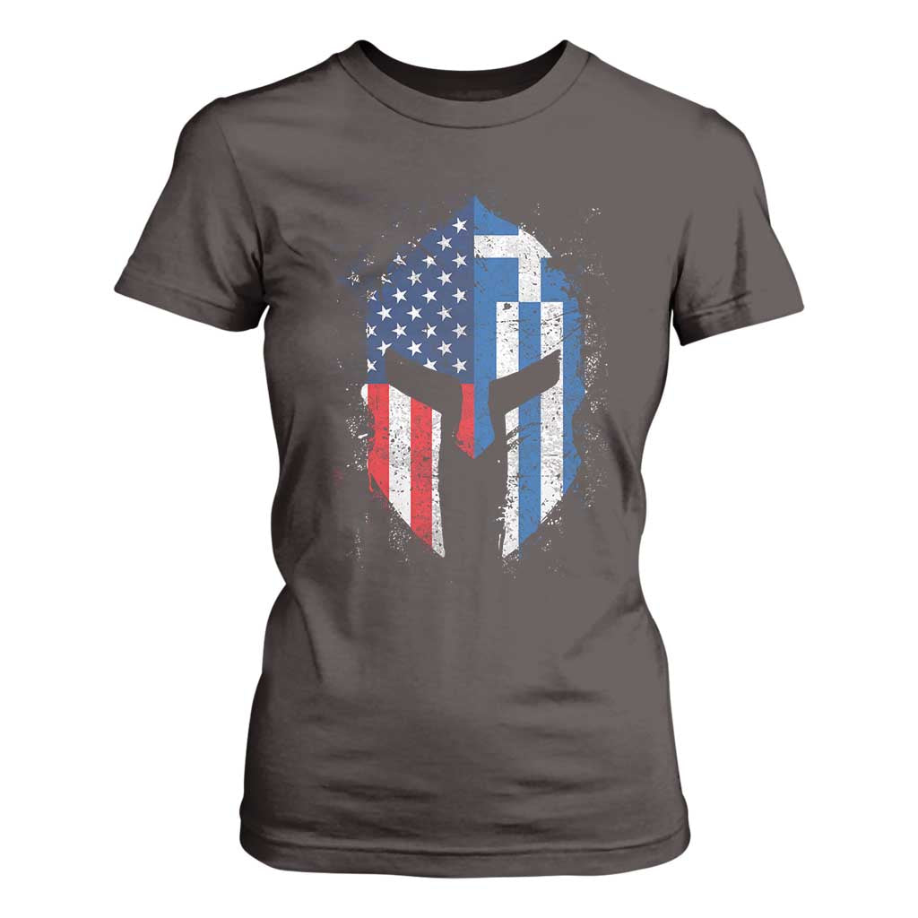 Greek American Pride T Shirt For Women Greece Spartan Helmet TS09 Dark Chocolate Print Your Wear