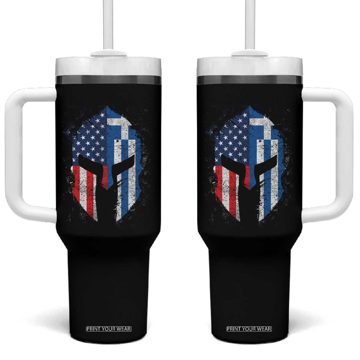 Greek American Pride Tumbler With Handle Greece Spartan Helmet TS09 One Size: 40 oz Black Print Your Wear