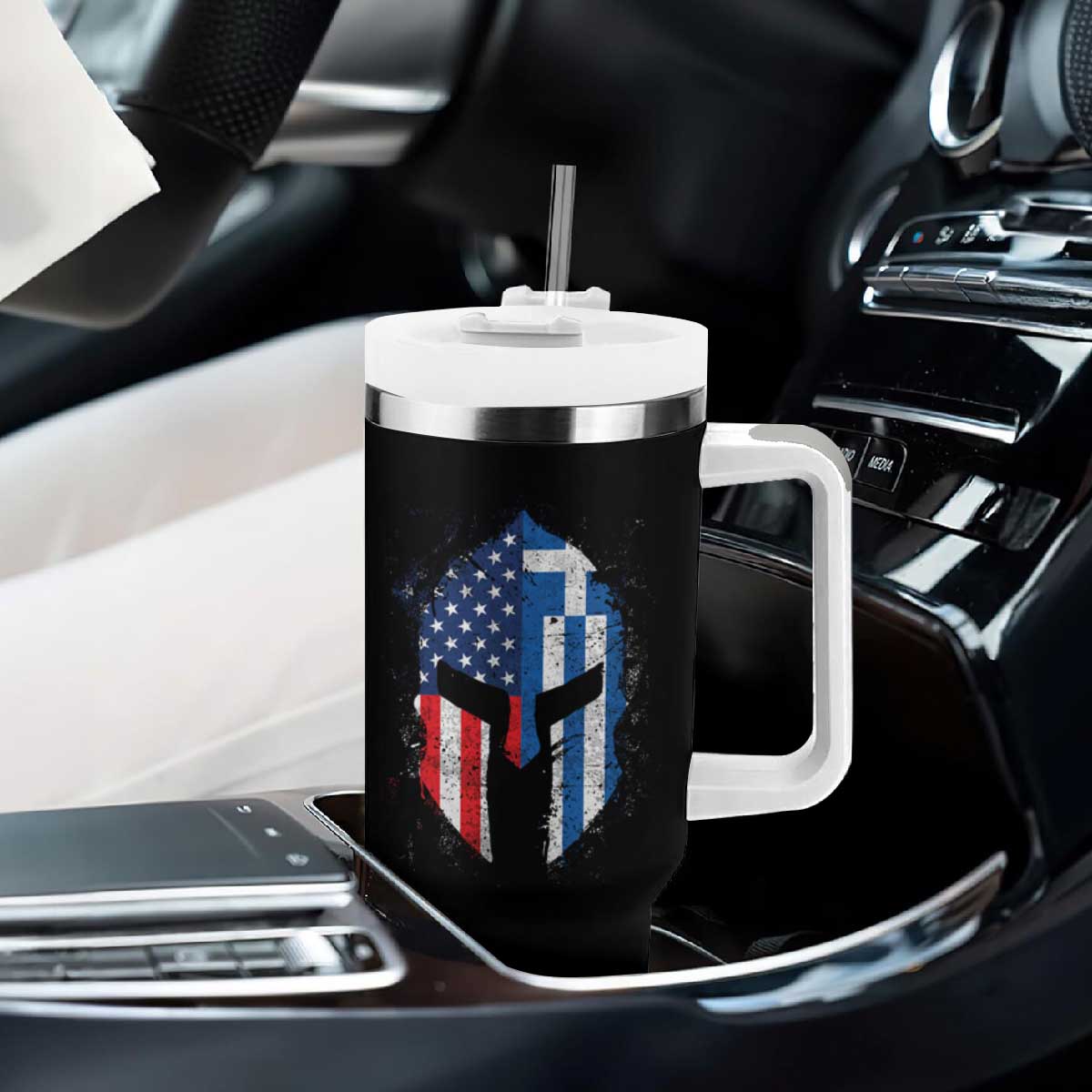 Greek American Pride Tumbler With Handle Greece Spartan Helmet TS09 Print Your Wear
