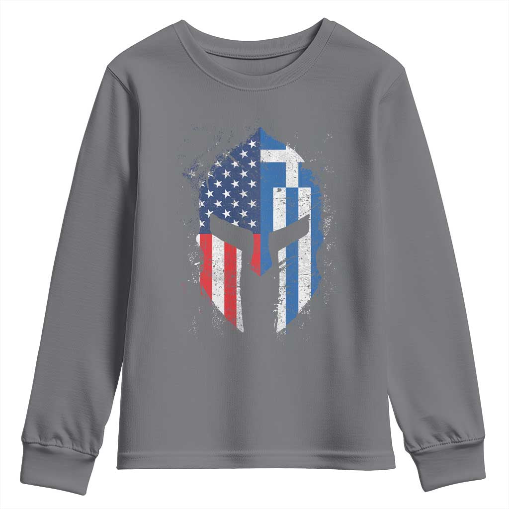 Greek American Pride Youth Sweatshirt Greece Spartan Helmet TS09 Charcoal Print Your Wear