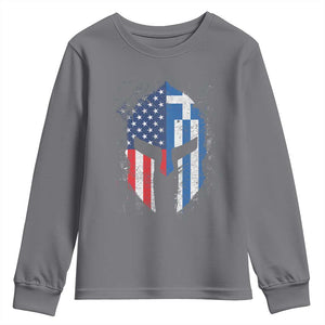 Greek American Pride Youth Sweatshirt Greece Spartan Helmet TS09 Charcoal Print Your Wear