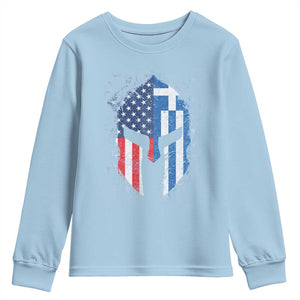 Greek American Pride Youth Sweatshirt Greece Spartan Helmet TS09 Light Blue Print Your Wear