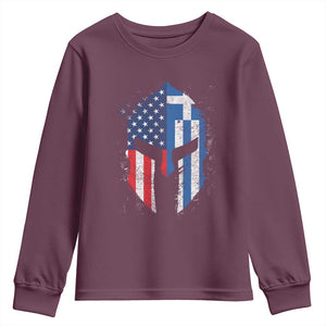 Greek American Pride Youth Sweatshirt Greece Spartan Helmet TS09 Maroon Print Your Wear