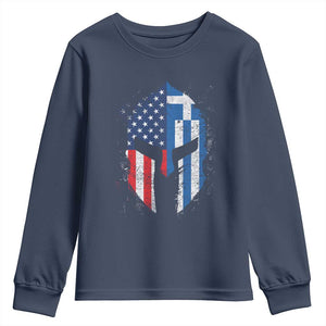 Greek American Pride Youth Sweatshirt Greece Spartan Helmet TS09 Navy Print Your Wear