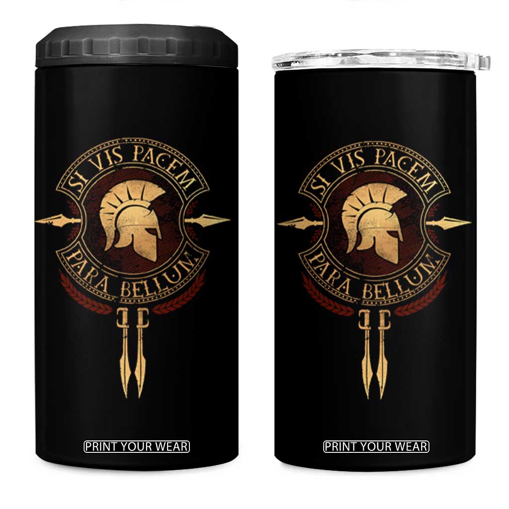 Sparta Greek 4 in 1 Can Cooler Tumbler Si Vis Pacem Para Bellum TS09 One Size: 16 oz Black Print Your Wear