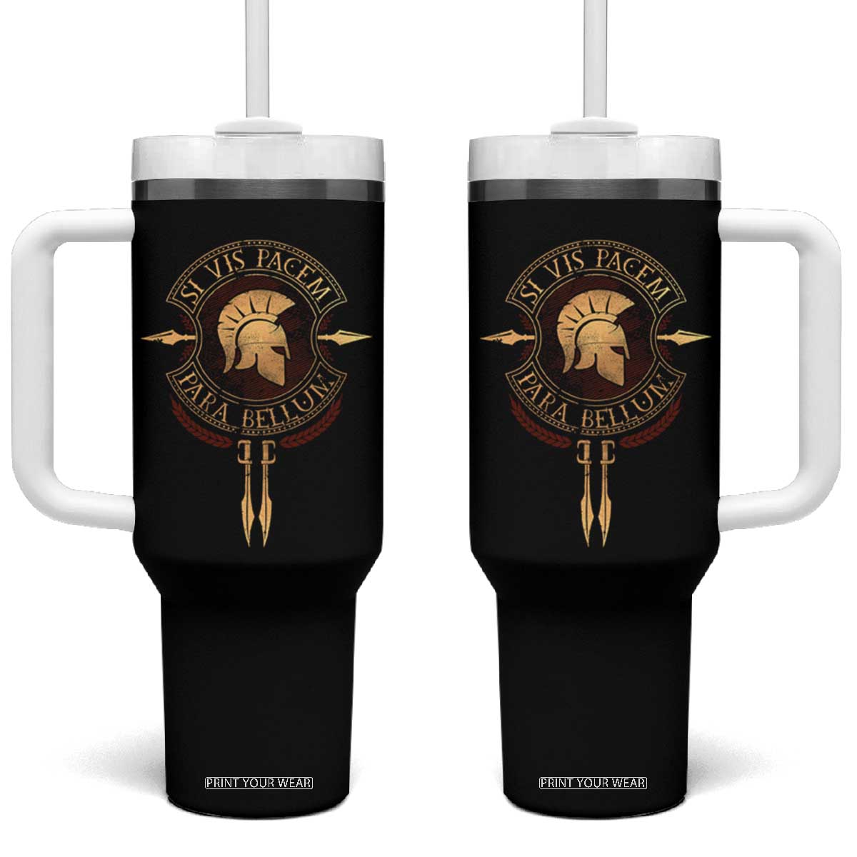 Sparta Greek Tumbler With Handle Si Vis Pacem Para Bellum TS09 One Size: 40 oz Black Print Your Wear