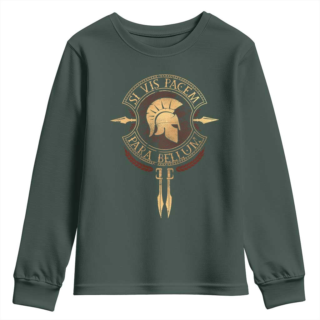 Sparta Greek Youth Sweatshirt Si Vis Pacem Para Bellum TS09 Dark Forest Green Print Your Wear