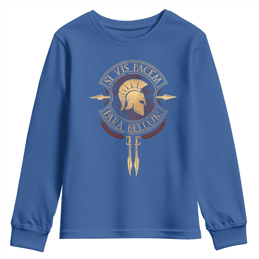 Sparta Greek Youth Sweatshirt Si Vis Pacem Para Bellum TS09 Royal Blue Print Your Wear