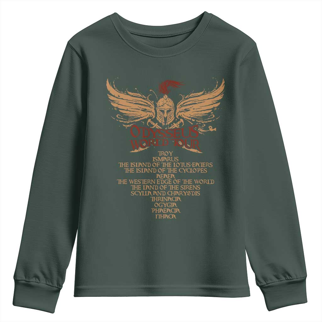 Odysseus World Tour Youth Sweatshirt Ancient Greek Epic Mythlogy TS09 Dark Forest Green Print Your Wear