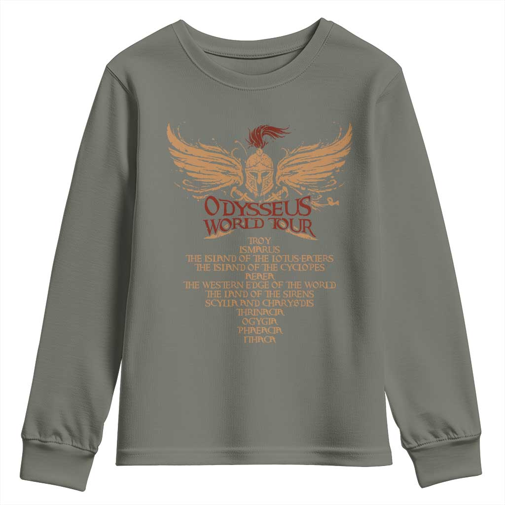 Odysseus World Tour Youth Sweatshirt Ancient Greek Epic Mythlogy TS09 Military Green Print Your Wear