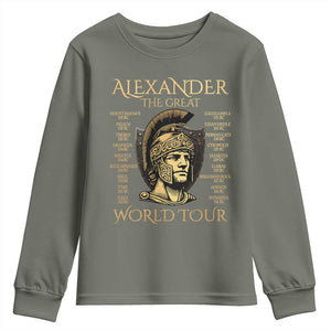 Funny Alexander The Great World Tour Youth Sweatshirt Ancient Greek History TS09 Military Green Print Your Wear